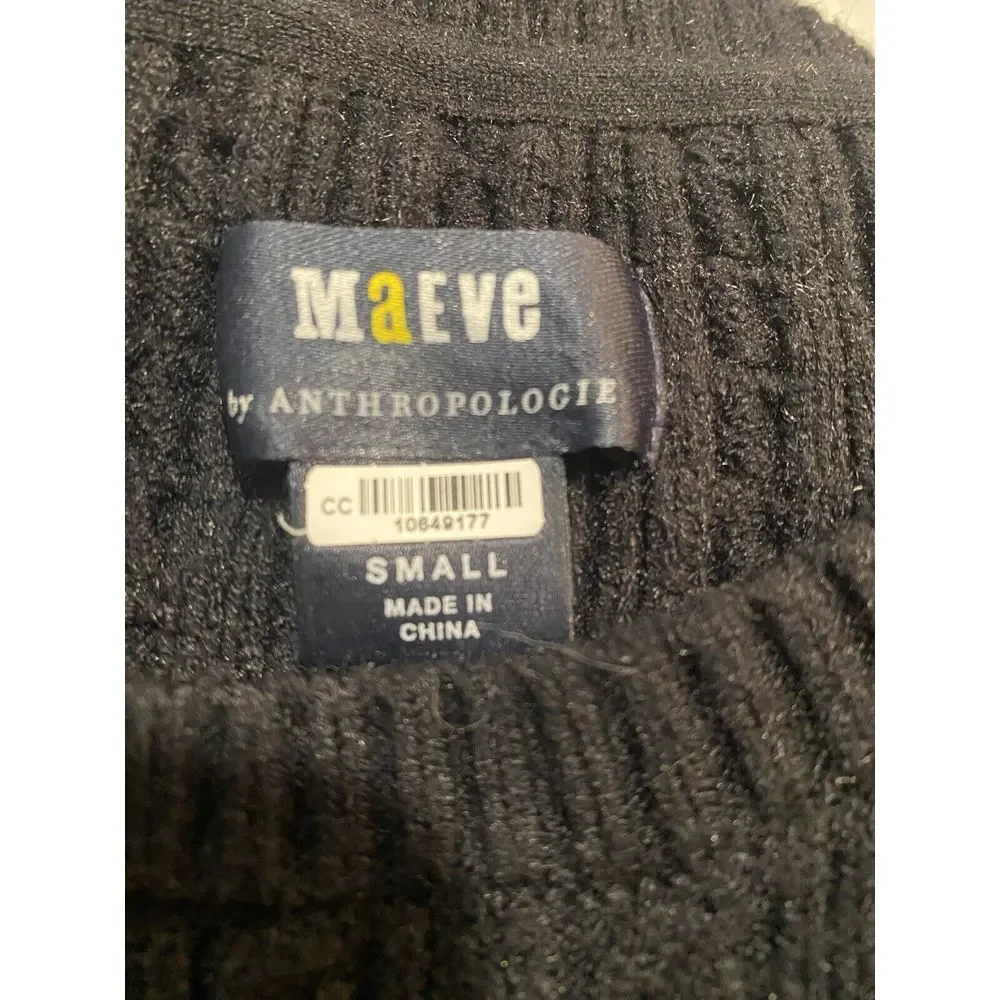 Anthropologie Maeve Small Cableknit Sweater Sheer Black & White Stripe Sleeves - Picture 6 of 7